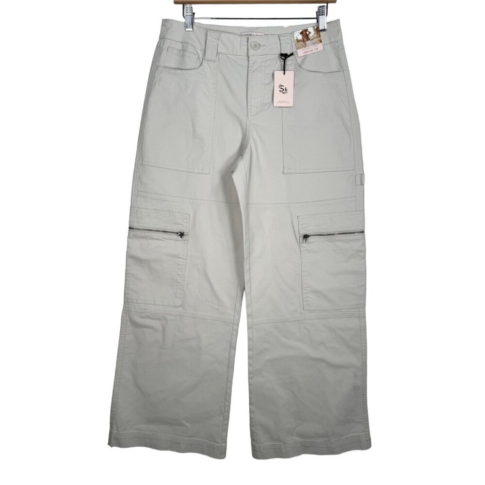 Sincerely Jules Cargo‎ Flare wide Pants Mid-Rise Relaxed Fit tan 90s Sz 7/28